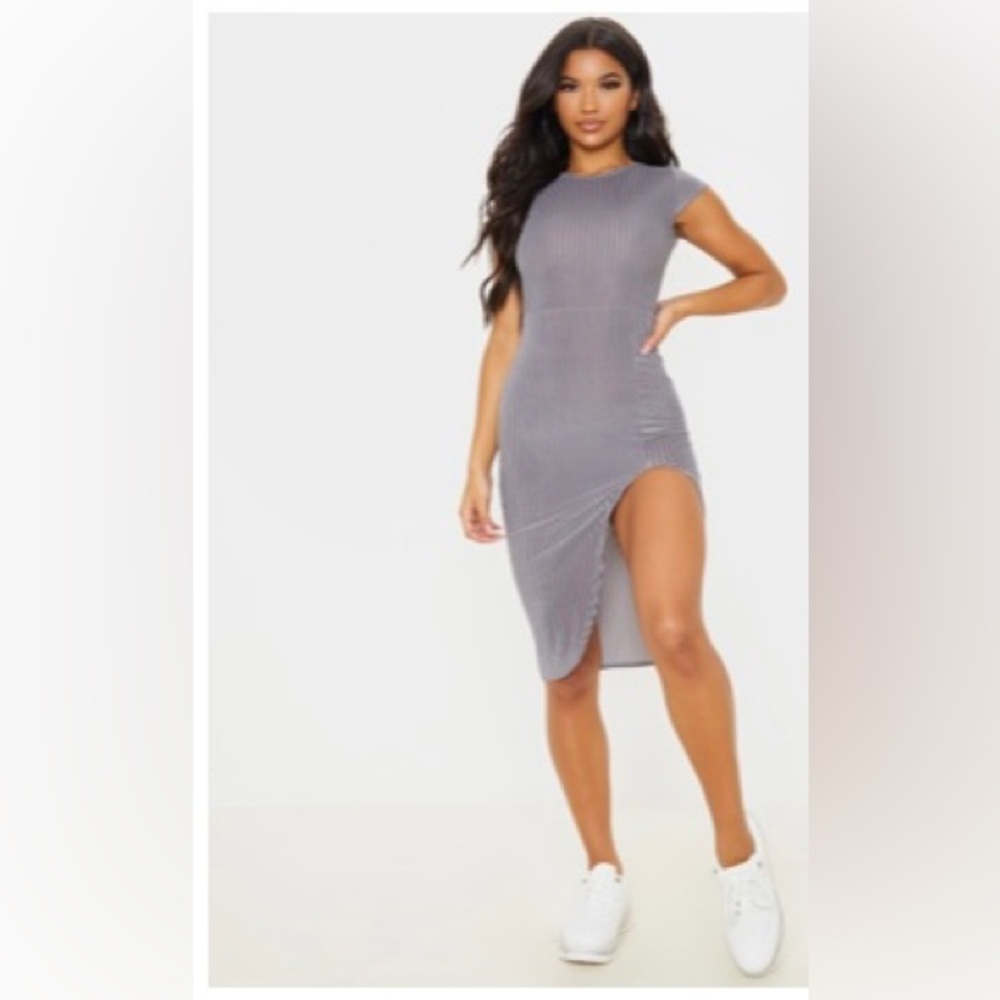 Velvet Ribbed Split MIDI Dress